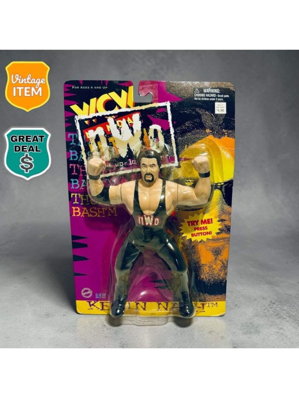 Vintage WCW Vibrating Kevin Nash Figure Monday Nitro Toymakers 1997 Sealed! NEW!